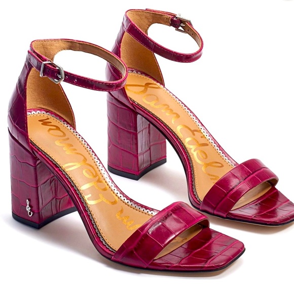 Sam Edelman Daniella Berry Squared Toe Ankle Strap Block Heeled Sandals - Sz 8.5 - Picture 1 of 10